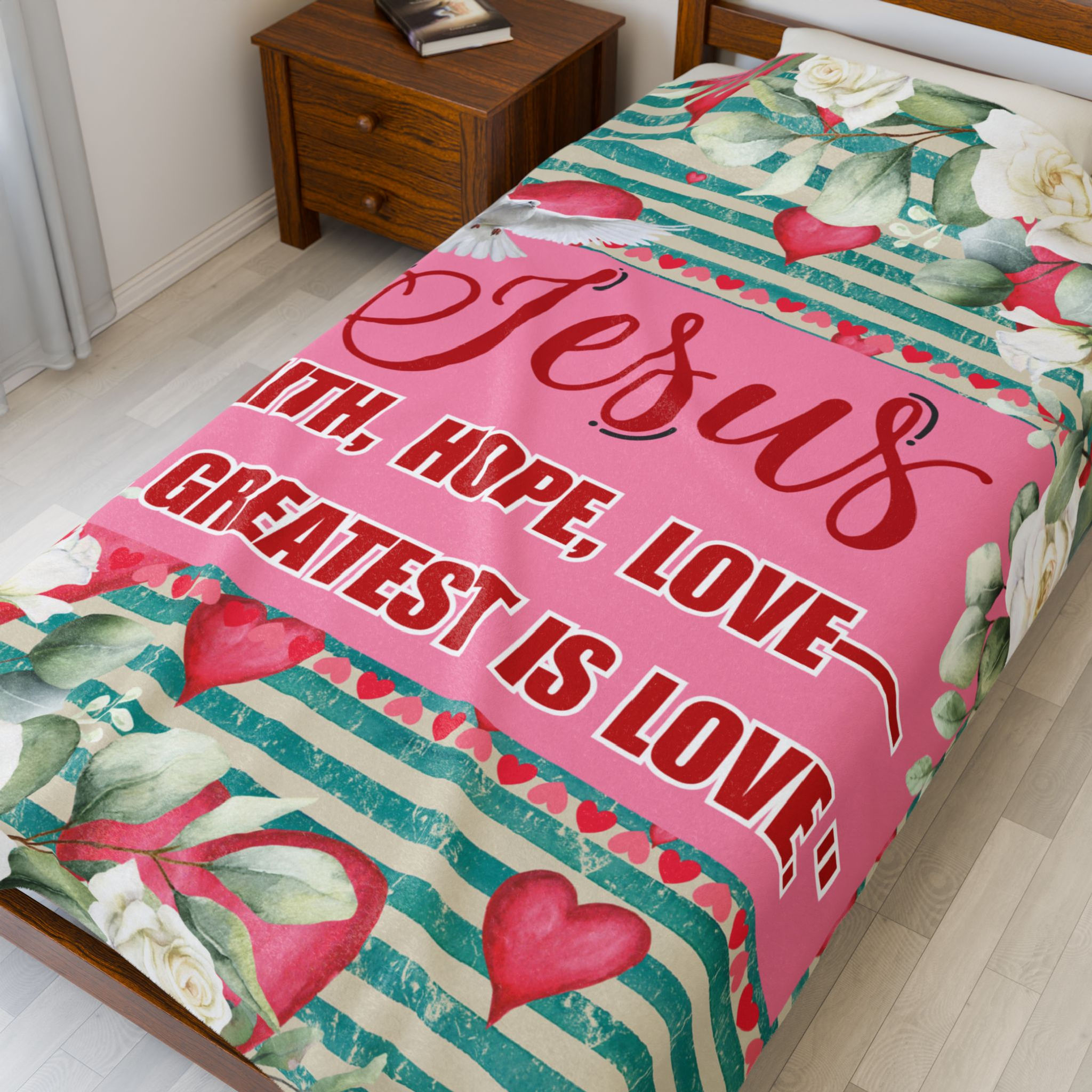"Jesus: Faith, Hope, Love - The Greatest is Love" Velveteen Plush Blanket