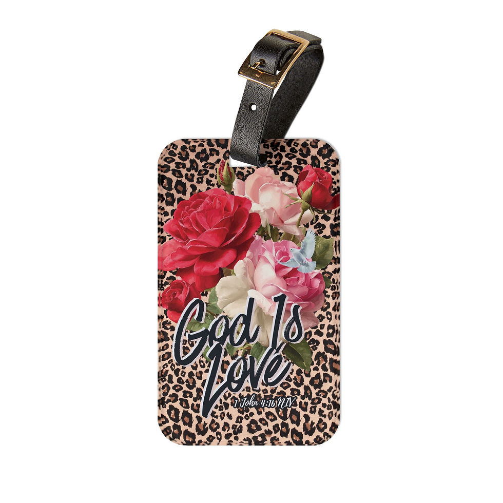 Thumbnail: "God Is Love" Leopard & Rose Print Luggage Tag