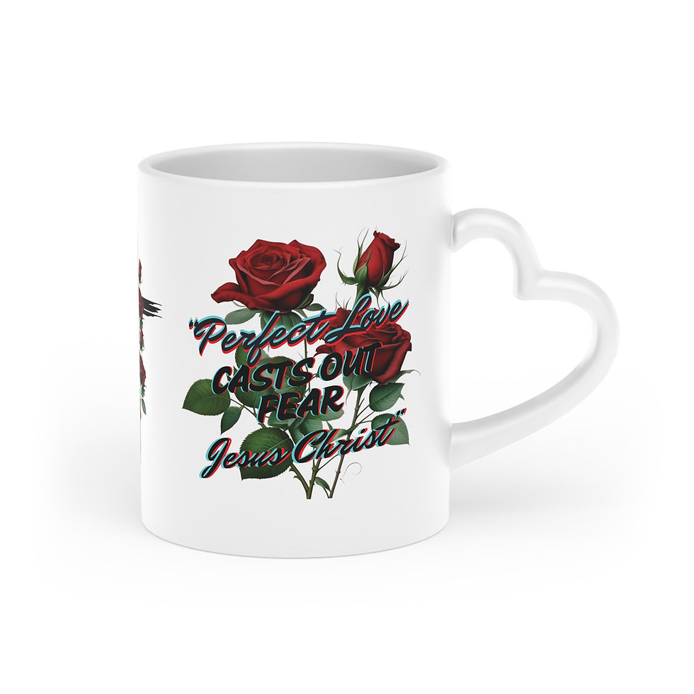Thumbnail: "Perfect Love Casts Out Fear - Jesus Christ" Heart-Shaped Mug