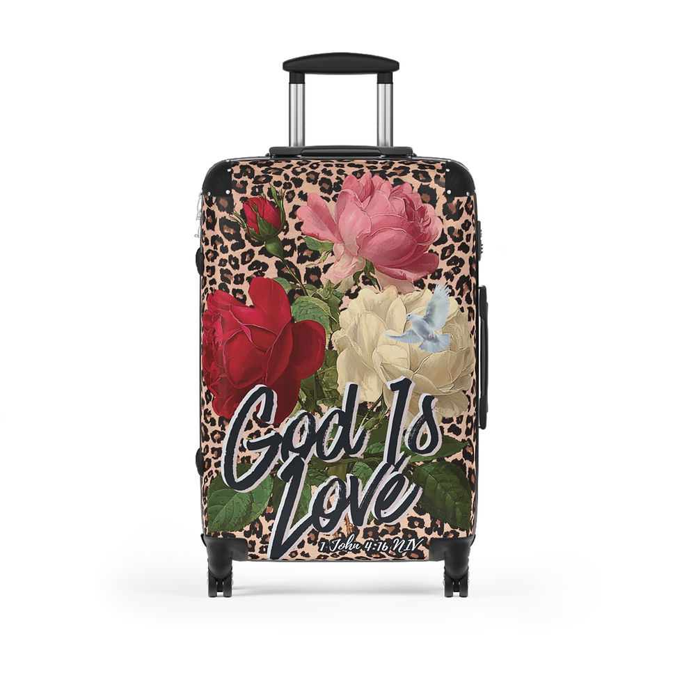 Thumbnail: "God Is Love" Leopard & Rose Print Suitcases