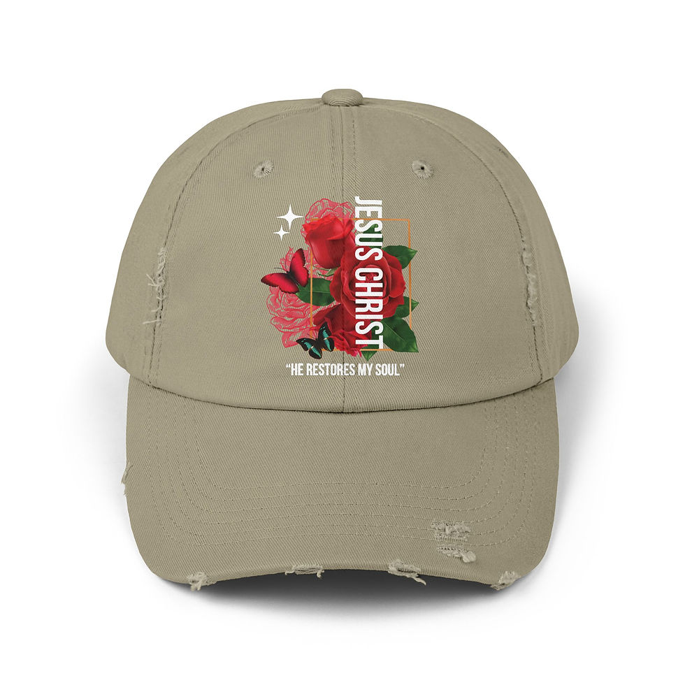 Thumbnail: "Jesus Christ - He Restores My Soul" Women's Unisex Distressed Cap