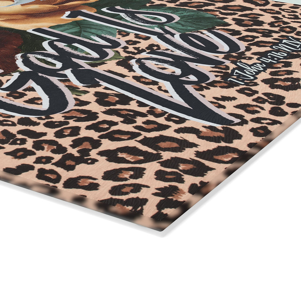 Thumbnail: "God Is Love" Leopard & Rose Print Glass Cutting Board