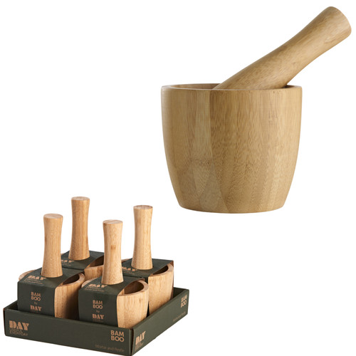 Mörser aus Bambus, Maße: Mörser 9cm x 8cm ; Stößel Ø 3cm, 13cm 