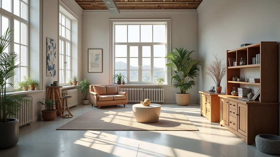 Wide angle view of a creative studio filled with innovative designs