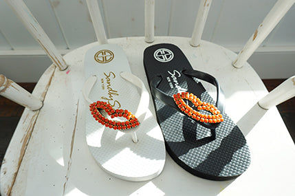 縮圖：Lips - Big Kids Flip Flops Sandal-Red Crystal Embroidery Motifs for Girls