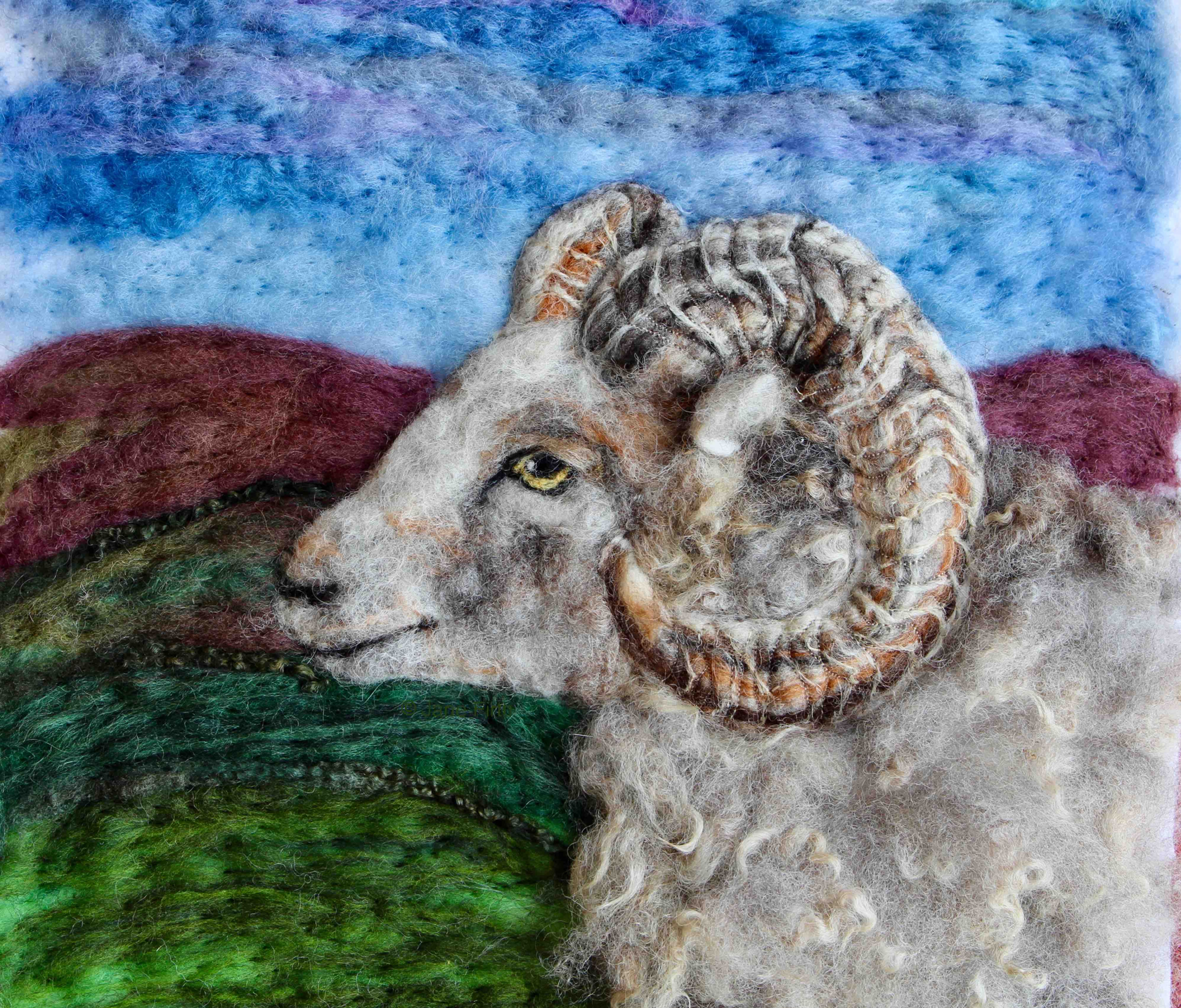North Ronaldsay ram fibre art portrait