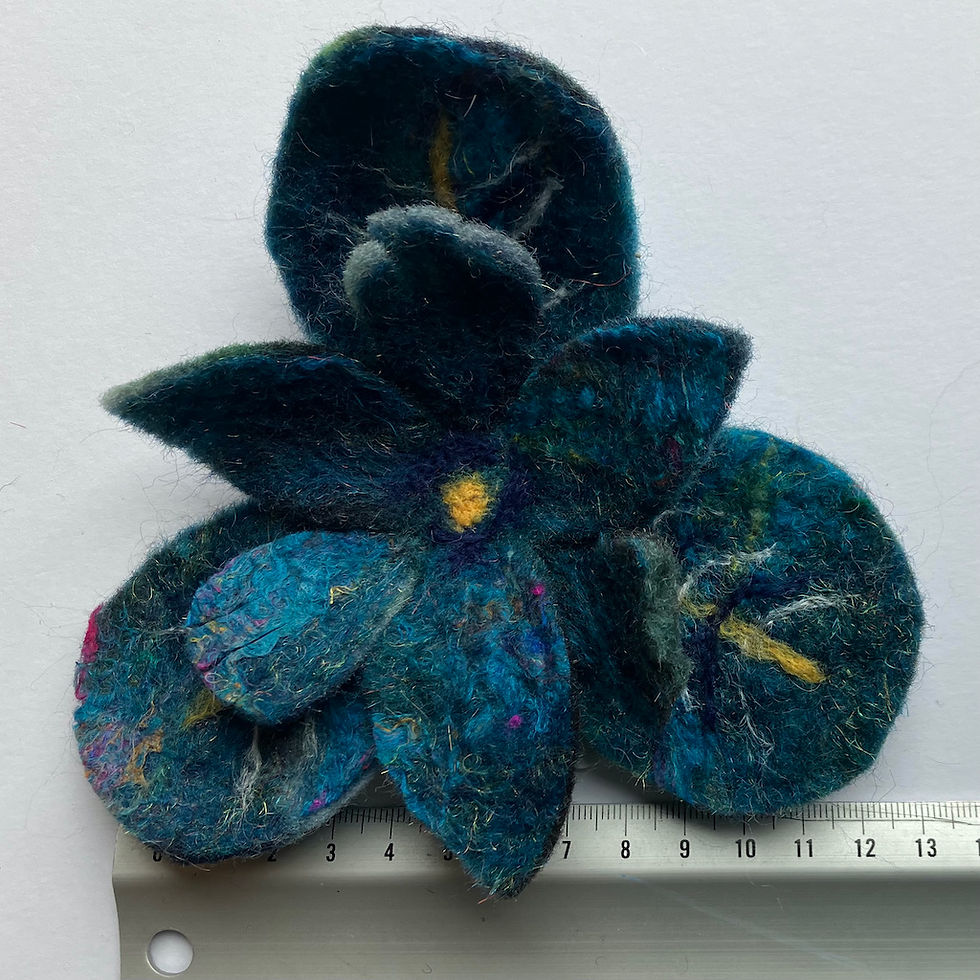 Iris felt corsage with magnetic fastener
