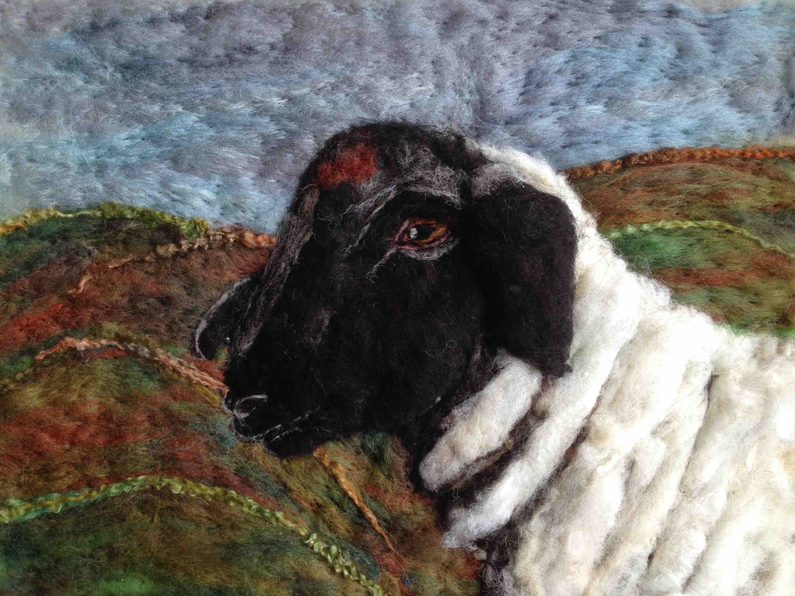 Suffolk sheep fibre art portrait