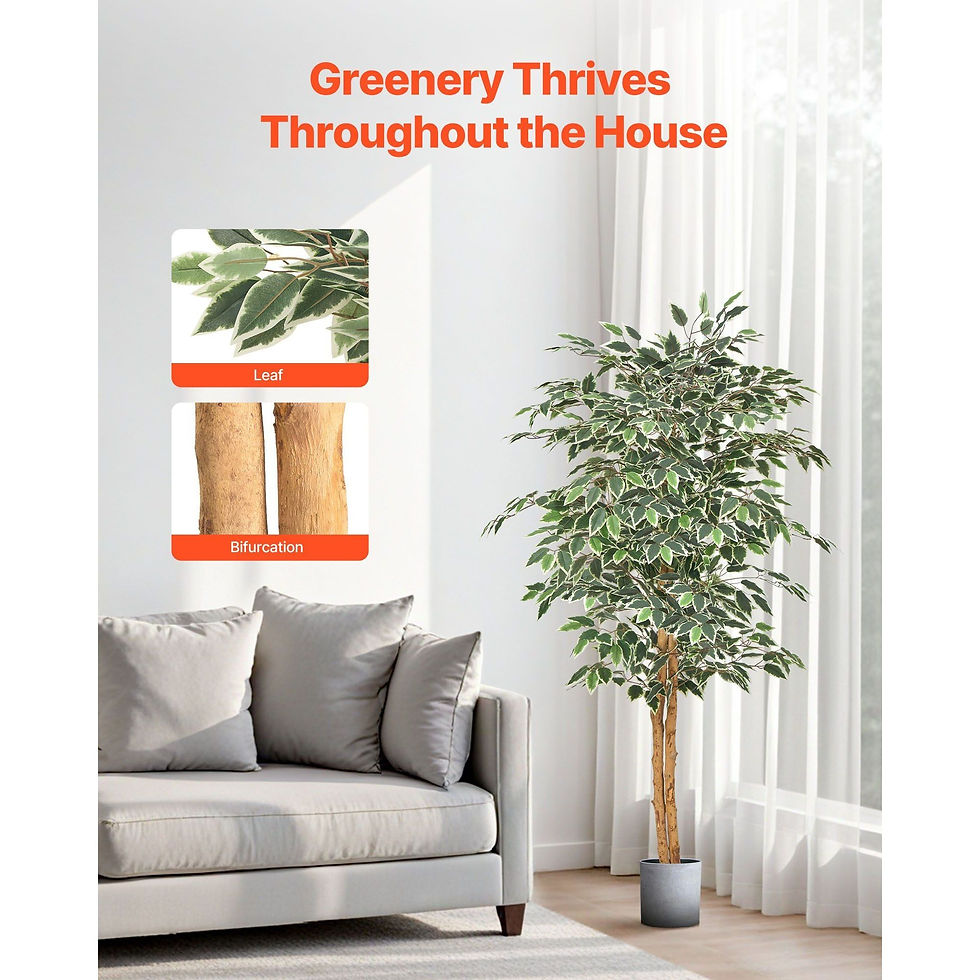 Thumbnail: 5FT Tall Artificial Ficus Tree with Natural Wood Trunk & Realistic Green Leaves