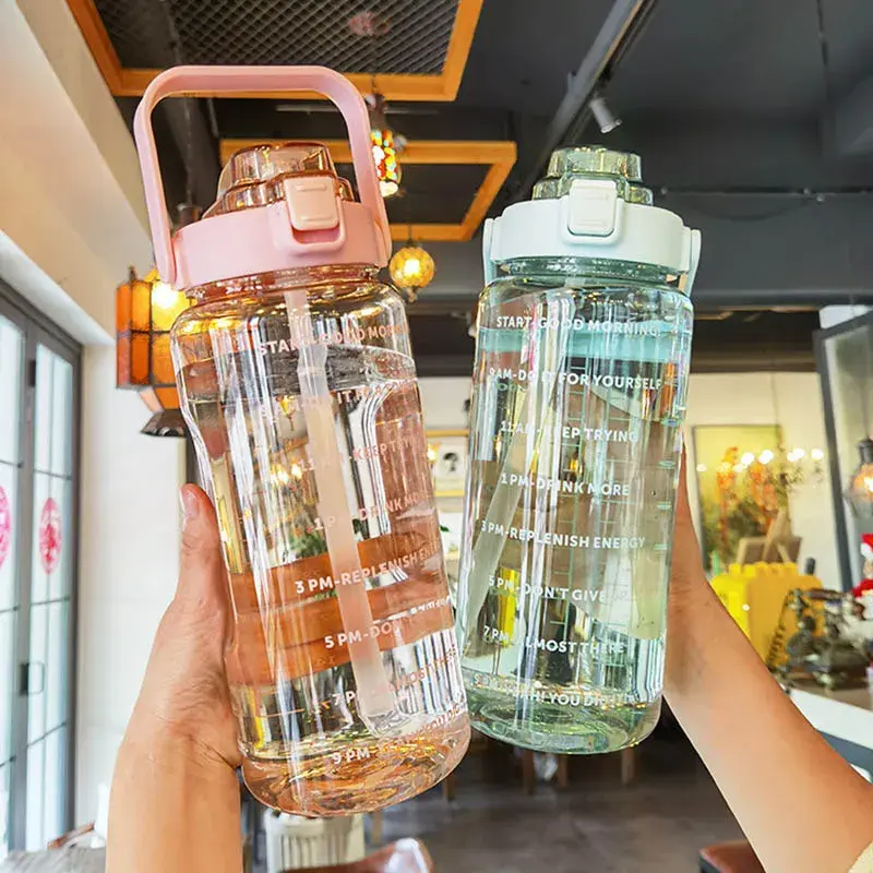 Thumbnail: 2 Liters Plastic Kettle Large Portable Travel Water Bottle with Straw  Sports Fi