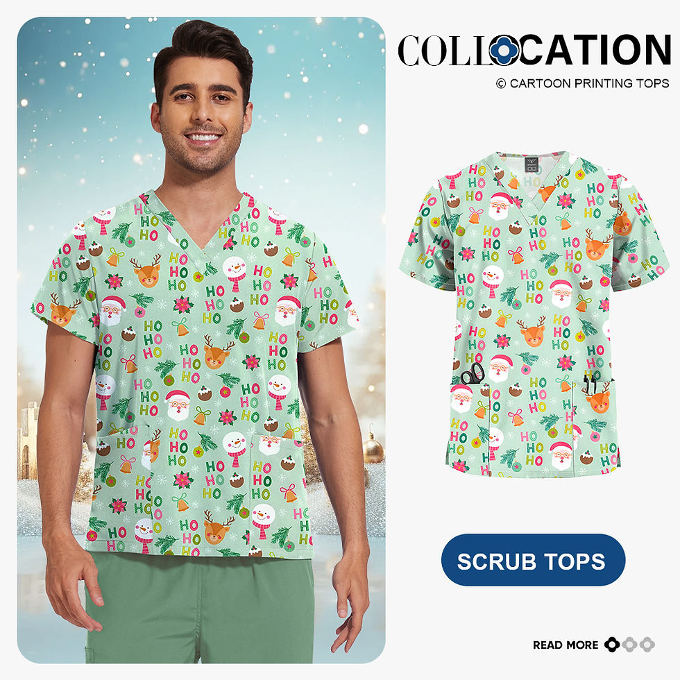 Thumbnail: Niaahinn Christmas Print Medical Tops Nurse Doctor Surgical Blouse & Shirt
