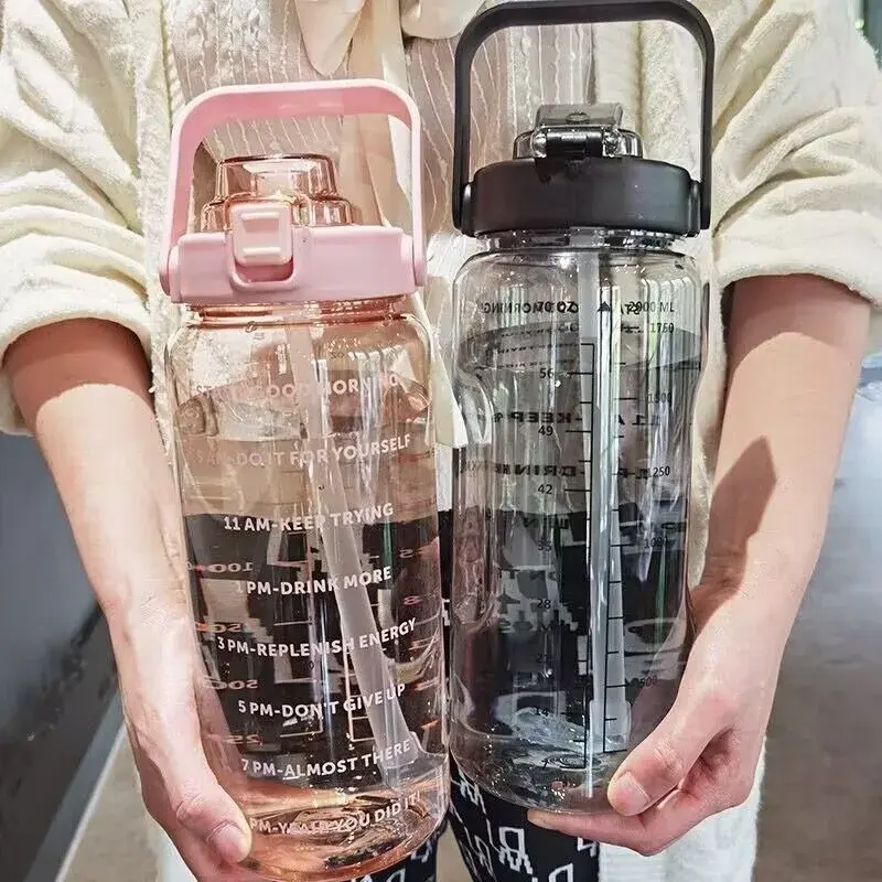 Thumbnail: 2 Liters Plastic Kettle Large Portable Travel Water Bottle with Straw  Sports Fi
