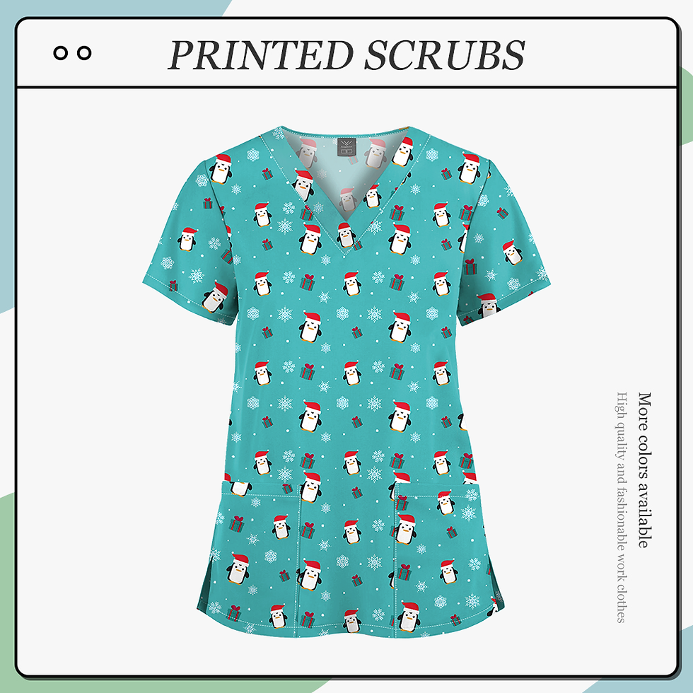 Thumbnail: Christmas and Halloween Printed Cartoon Scrubs Tops Doctor Nurse Surgical Scrubs