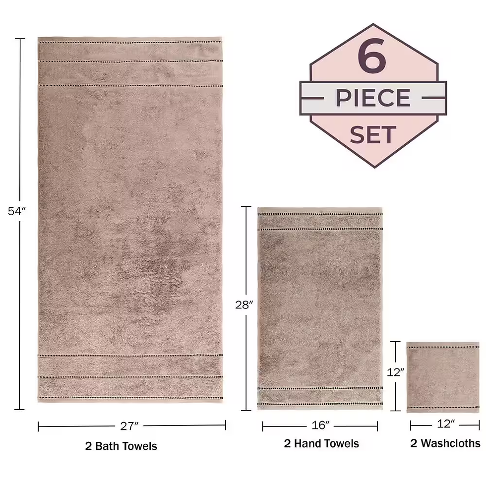 Thumbnail: Taupe/Black Luxury Quick Dry 100% Cotton Bath Towel 6-Piece Set