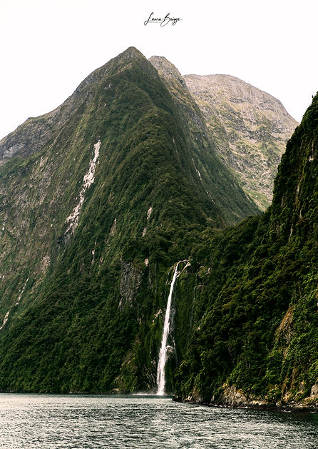 Waterfall at Milford Sound, New Zealand