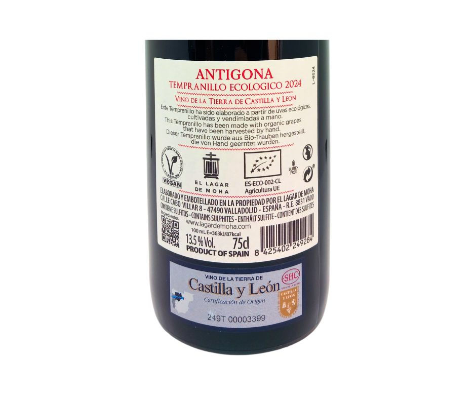 Thumbnail: Red wine: El Lagar de Moha - Antigona back label