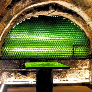 The eye catching wine display in the underground cave at Tritium