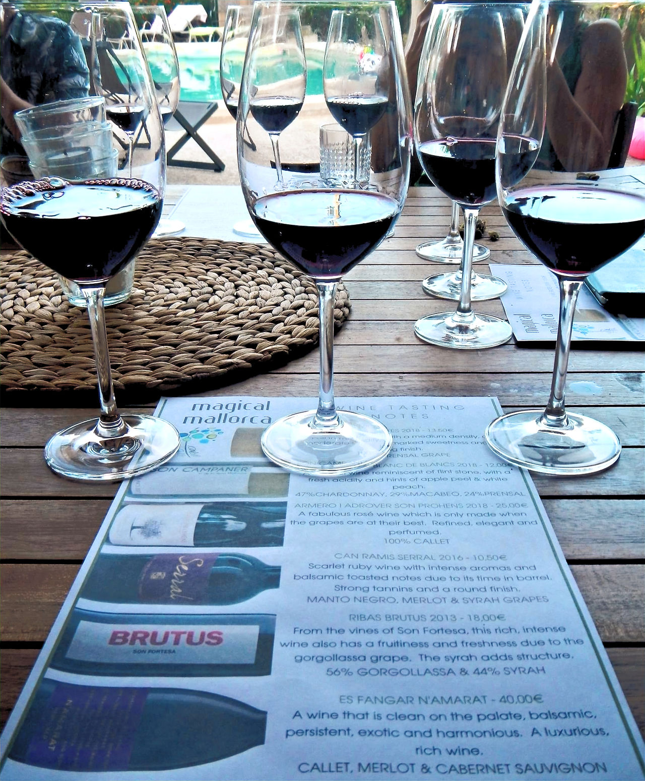 A table set up for a tasting, complete with tasting notes