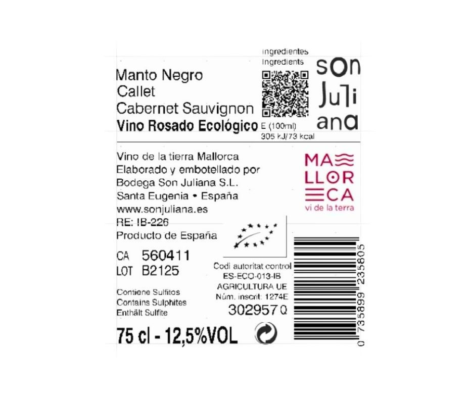 Thumbnail: Rosé Wine: Son Juliana Cuvée #3 Rosado - back label with more information and QR code