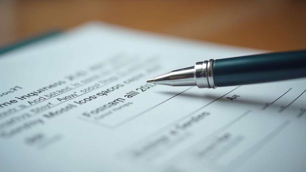 Close-up view of a business document with a pen on a wooden desk