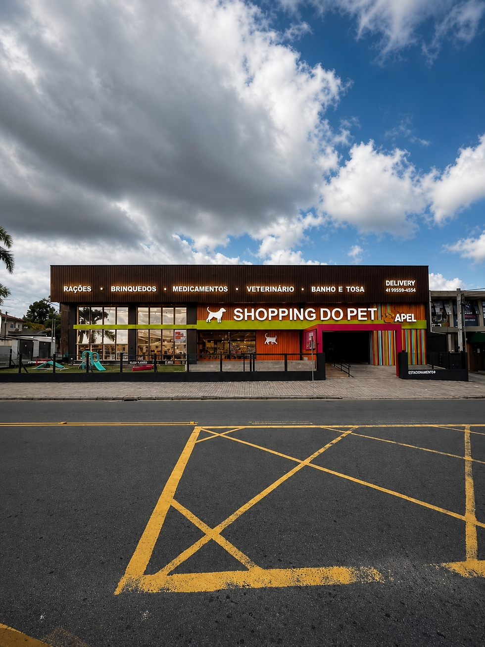 Antes e Depois da reforma do Shopping do Pet Apel em Curitiba, projeto Isabella Dalfovo Arquitetura.
