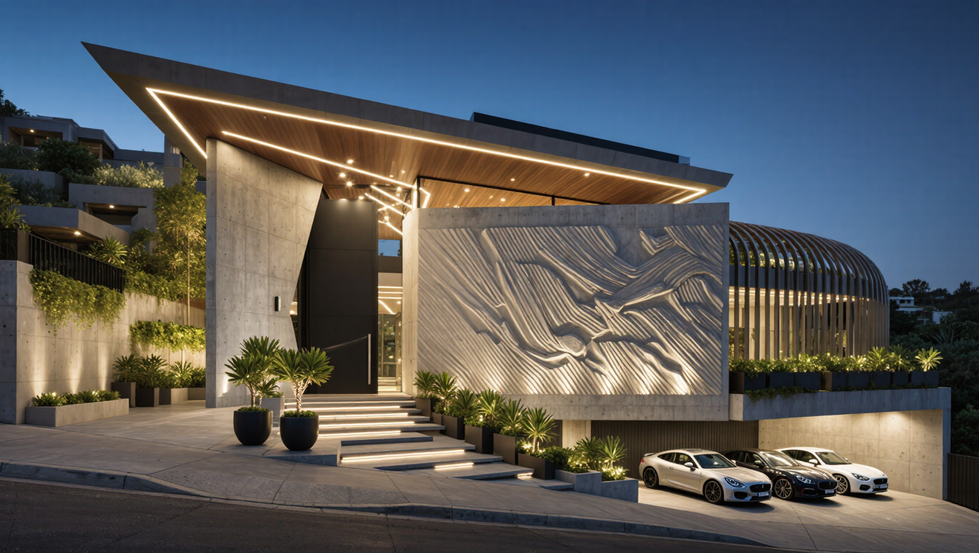 Projeto Arquitetônico residencal atlo padrão, uma residêmcia com uma fachada contemporânea icônica, garagem no subsolo, obra de arte esculpida em concreto na fachada, uma obra exclusiva e luxuossa, autoria Isabella Dalfovo Arquitetura, Cascavel, Paraná.