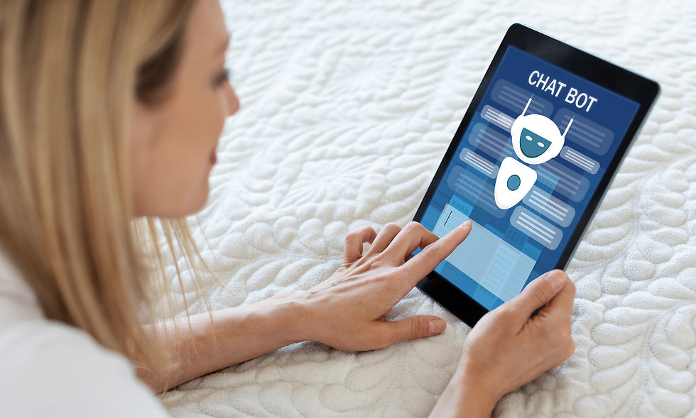 mulher usando um tablet com o chatbot