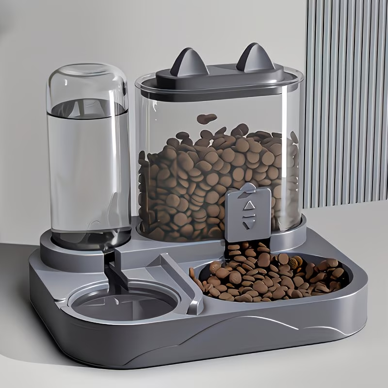 2-in-1 Large Pet Feeder & Water Dispenser, Dry Wet Separation, Durable Plastic,