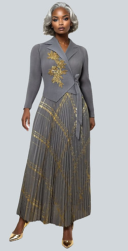 N by Nancy N2535 Golden Accent Pleated Wrap Dress