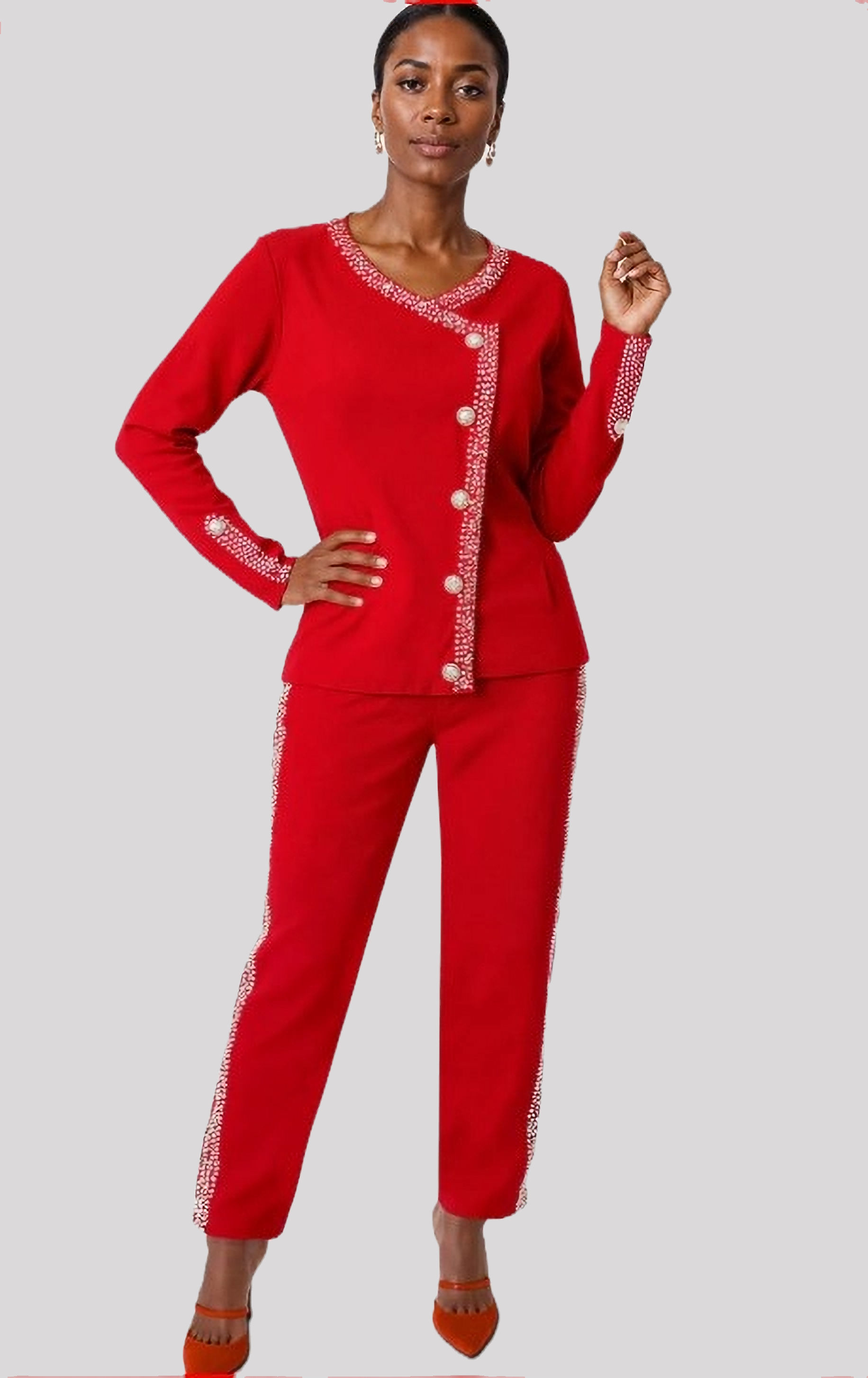 Donna Vinci Couture 13468 Red Knit Pantsuit