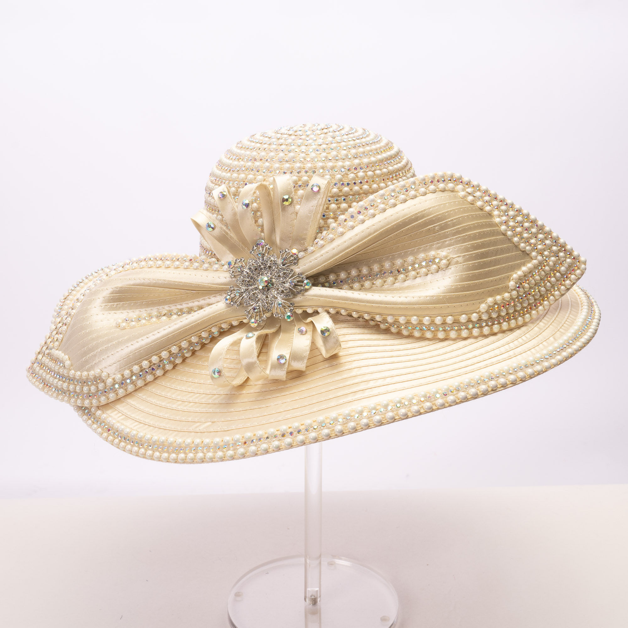 AJ 650y Rhinestone Trim Satin Hat
