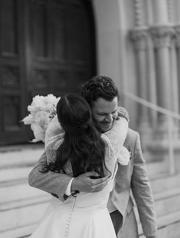 Bride and groom after Austin ceremony at St. Mary's Cathedral