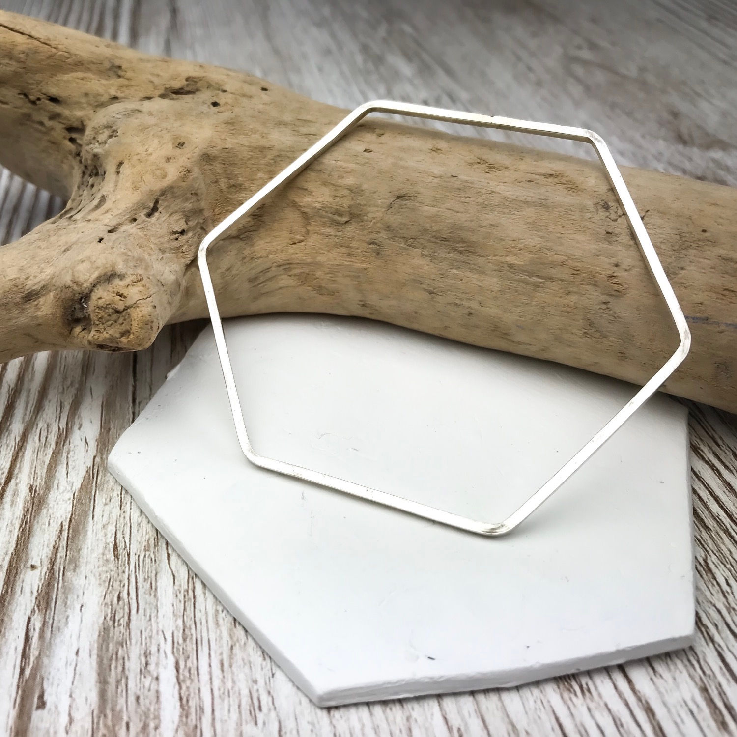 Silver Hexagon Bangle