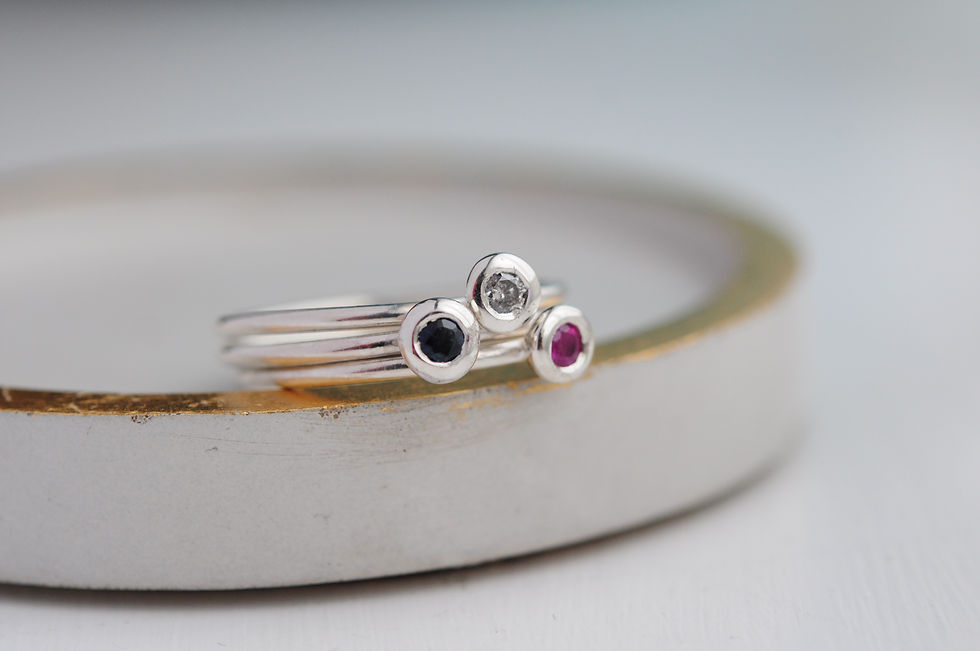 Organic Silver Pebble Birthstone Ring