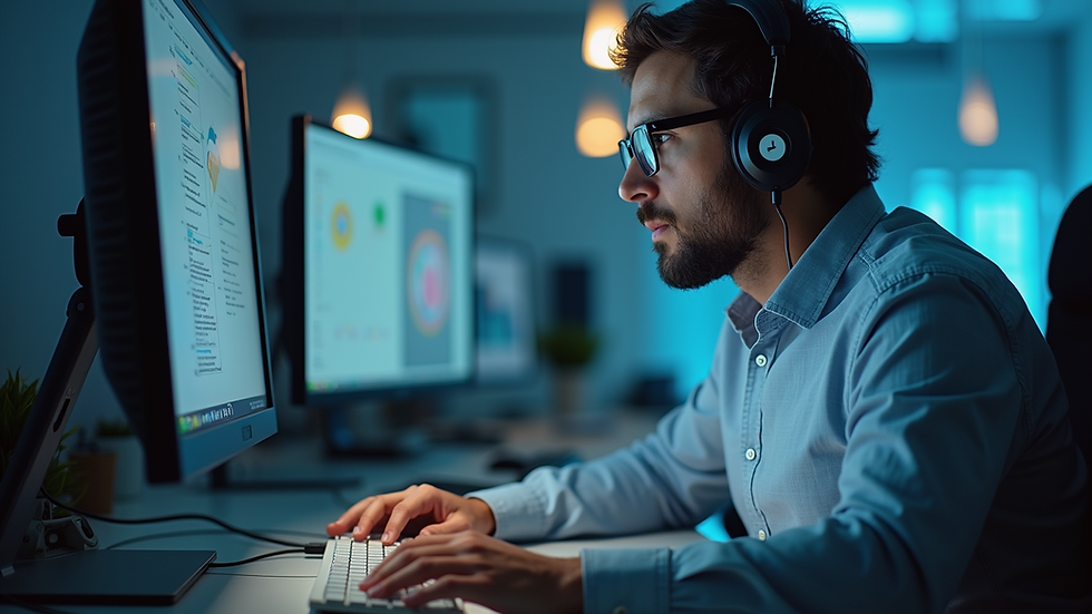 Eye-level view of a software developer working on ERP customization