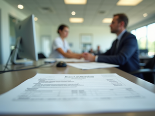Eye-level view of a Florida city building permit office with permit applications on the counter