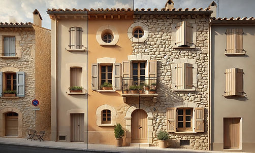 Une façade en pierre typique de Bargemon, rénovée avec des peintures aux nuances douces et des finitions adaptées à l’esthétique provençale. L’image capture l’harmonie entre tradition et rénovation.