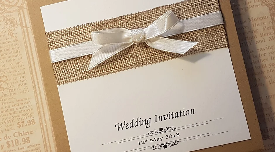 Handmade Rustic Hessian Pocketfold Wedding Invitation Handmade Rustic Hessian Pocketfold Wedding Invitation