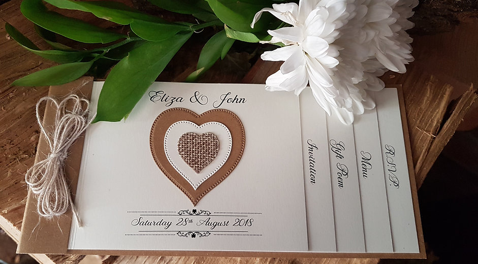 Handmade rustic Hessian cheque book wedd
