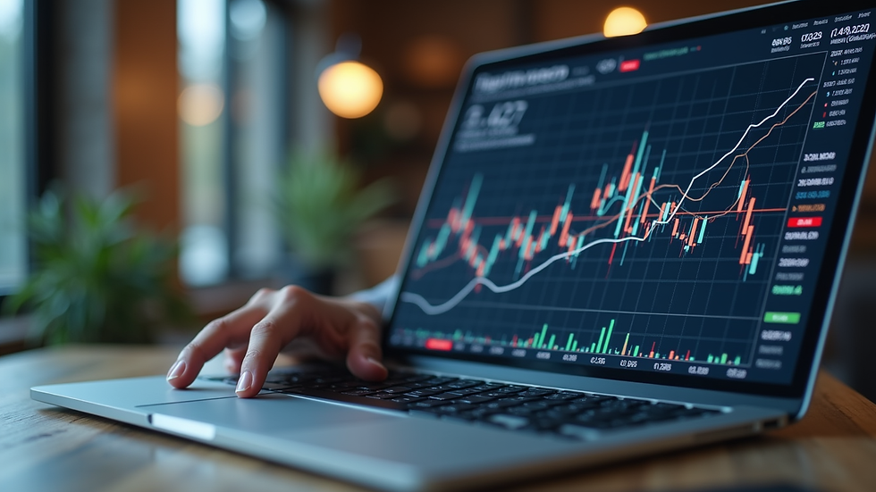 Close-up view of a financial analyst reviewing sector performance on a laptop