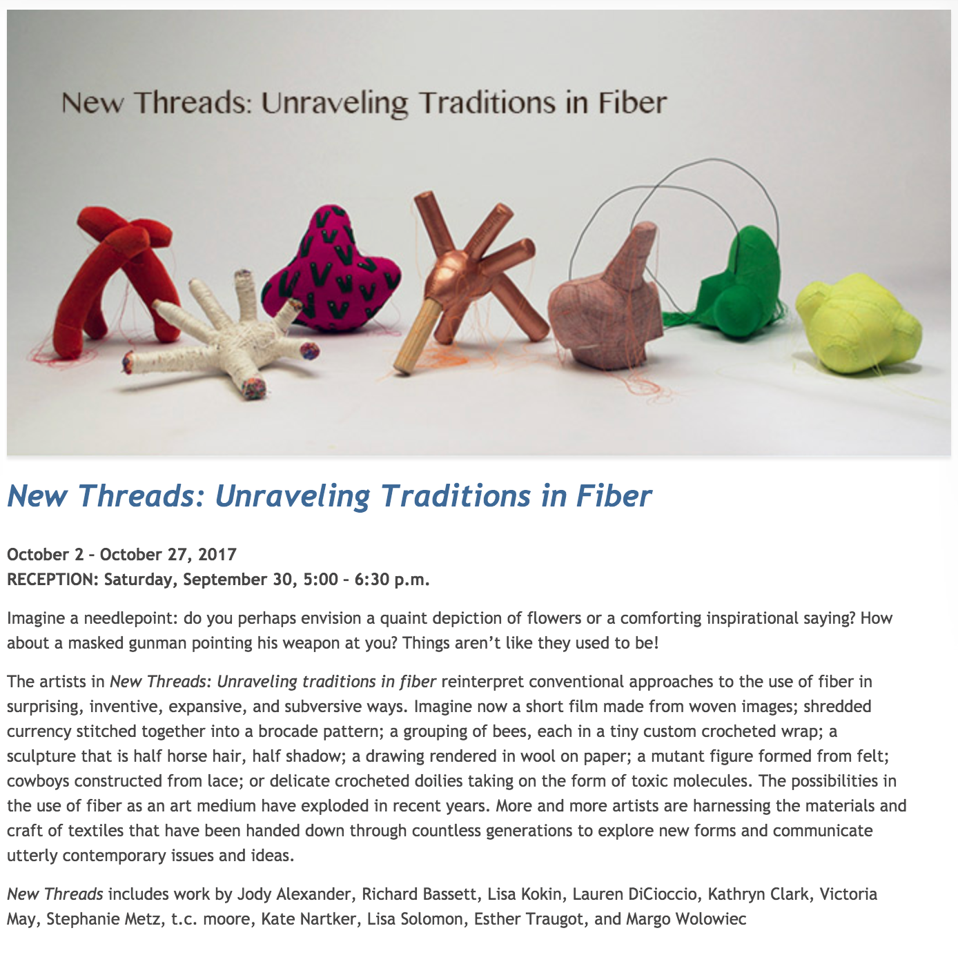 New Threads opens Oct 2 at Cabrillo Gallery
