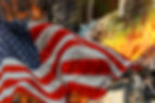Fire burning in the engulfs small house and the American Flag.jpg