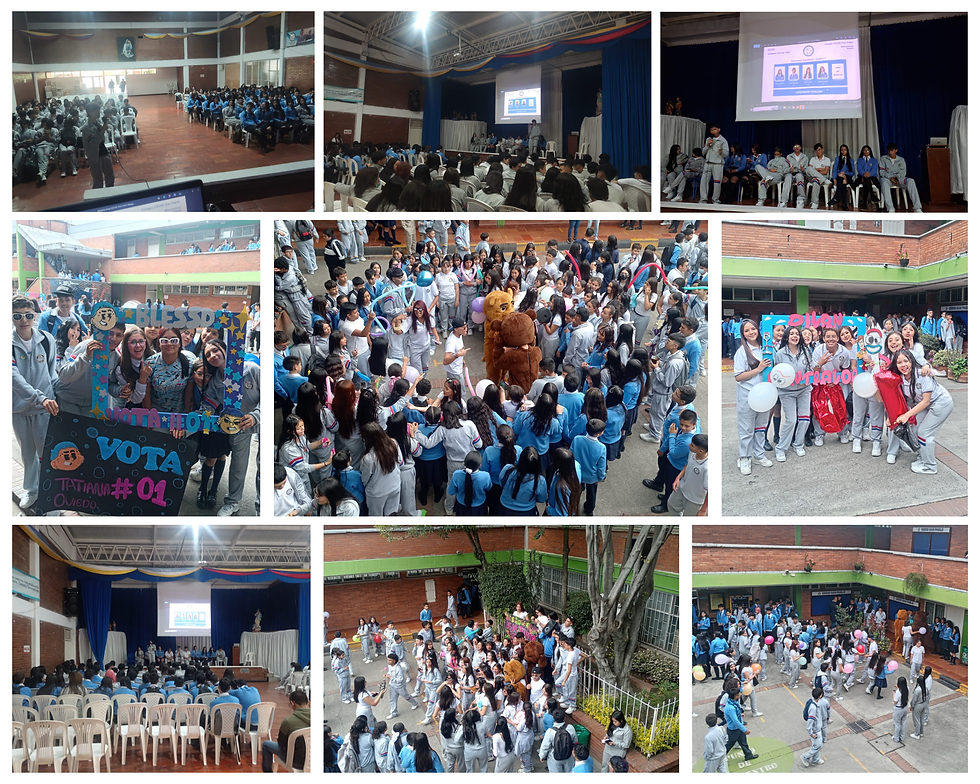 Estudiantes de bachillerato jornada mañana asistiendo a la socialización de propuestas y viviendo la fiesta democrática en los patios.