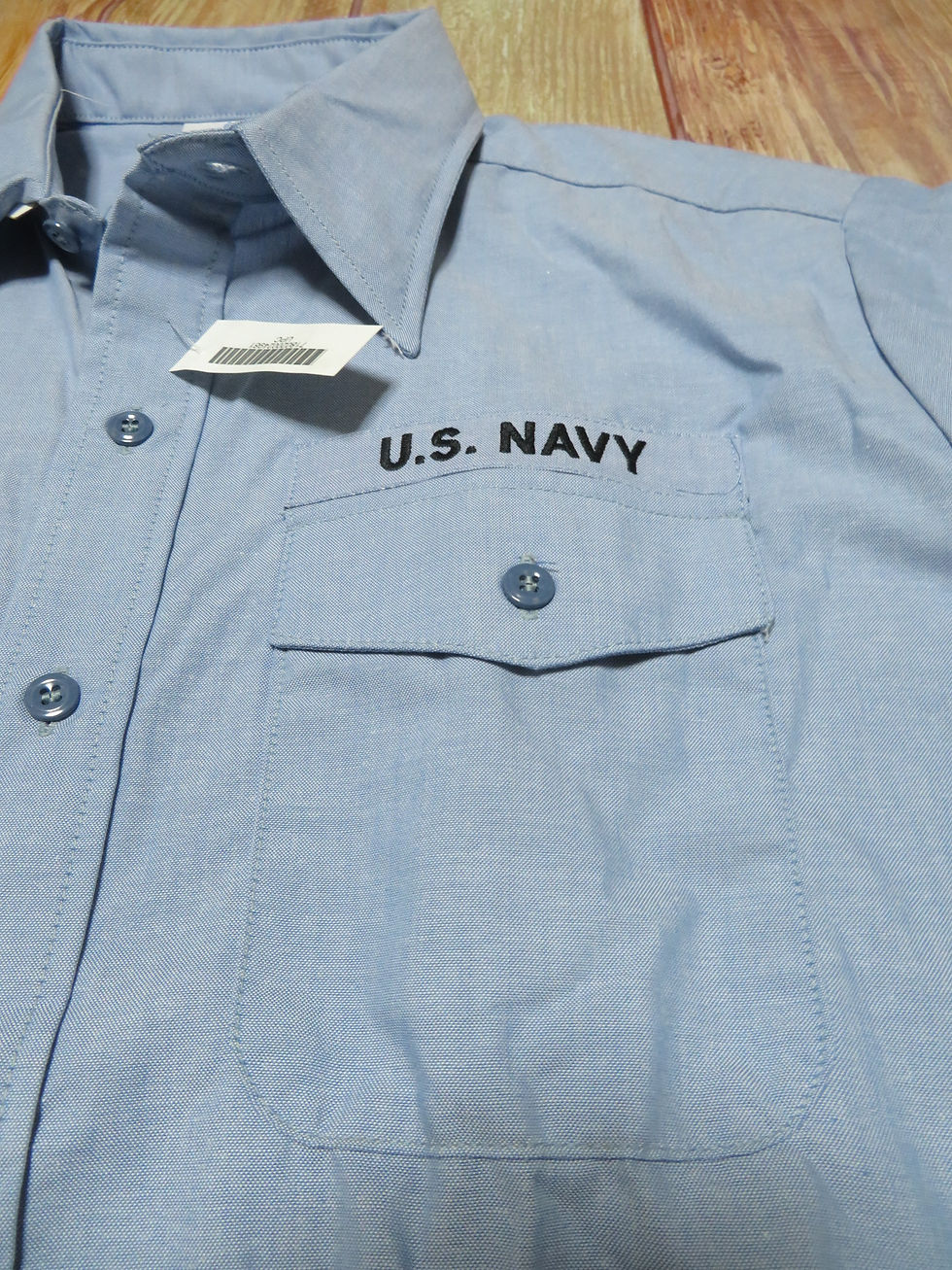 サムネイル： U.S.NAVY シャンブレー  ユーティリティーシャツ半袖  size XL,XXL  未使用デッドストック 【N410】