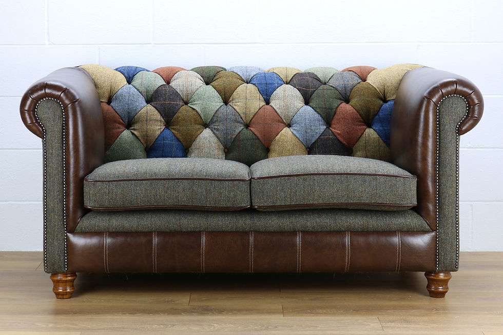 Thumbnail: Chesterfield 2 seater patchwork Harris Tweed/ leather sofa