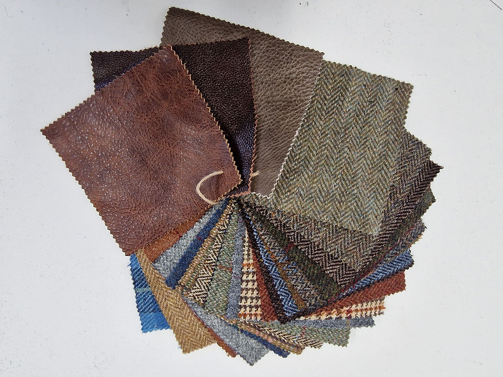 Harris Tweed, leather samples