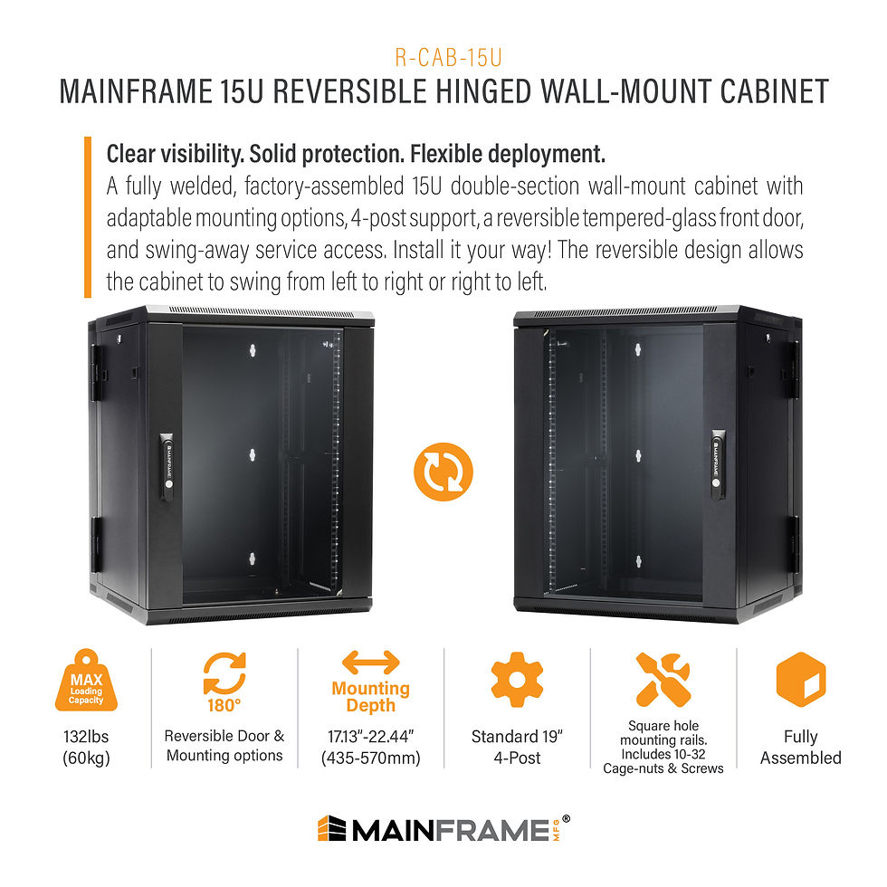MAINFRAME 15U REVERSIBLE HINGED WALL-MOUNT CABINET