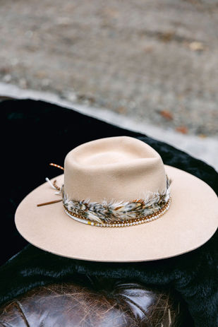 Beaver fur wide-brim custom hat with feather band