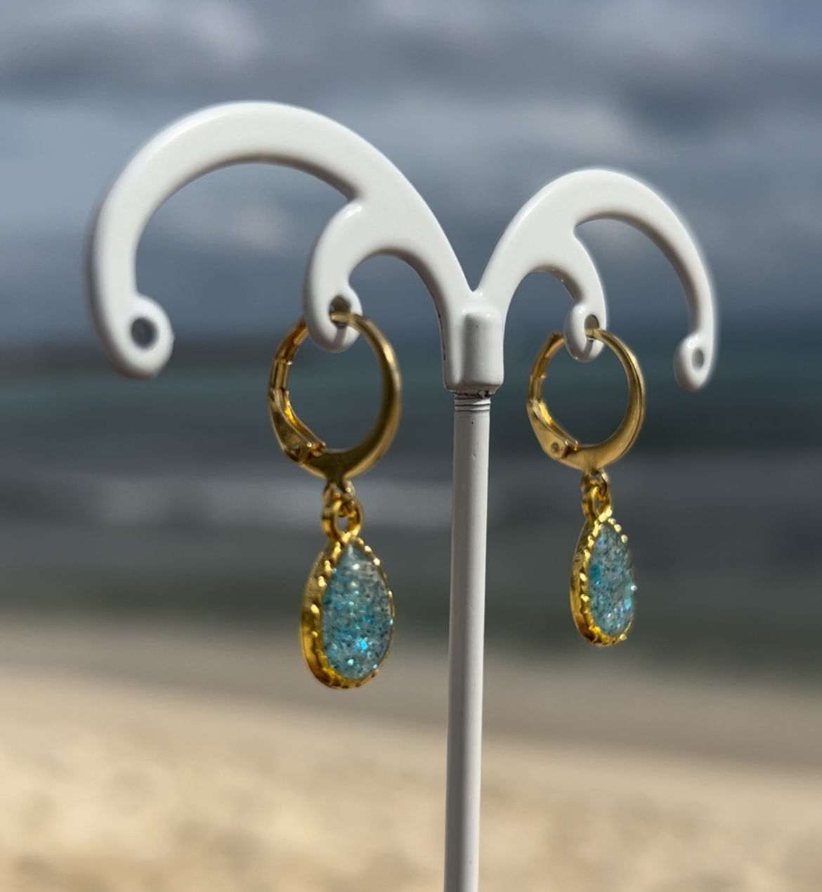 103• Aqua Sparkle Tear Drop Dangles