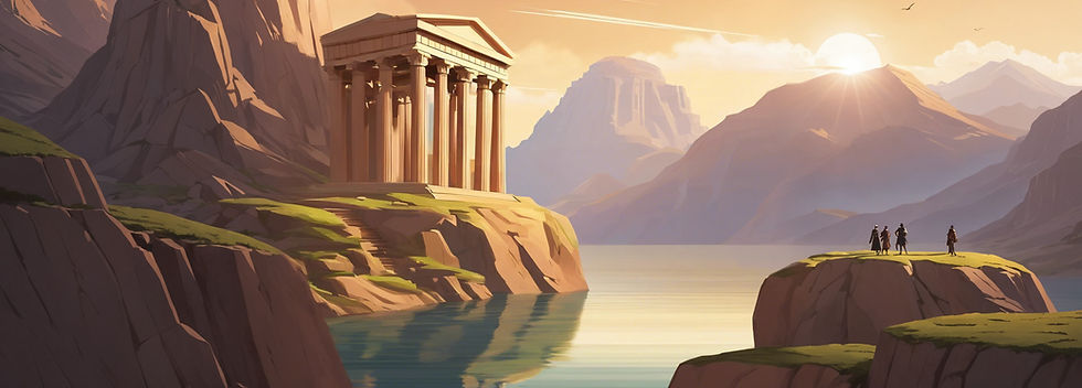 A classical greek temple on a windswept mountain landscape in the style of Halo videogame